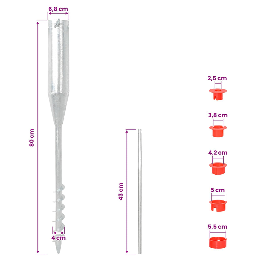 Umbrella Ground Anchor Silver and Red Steel 2.5 - 6.8 cm