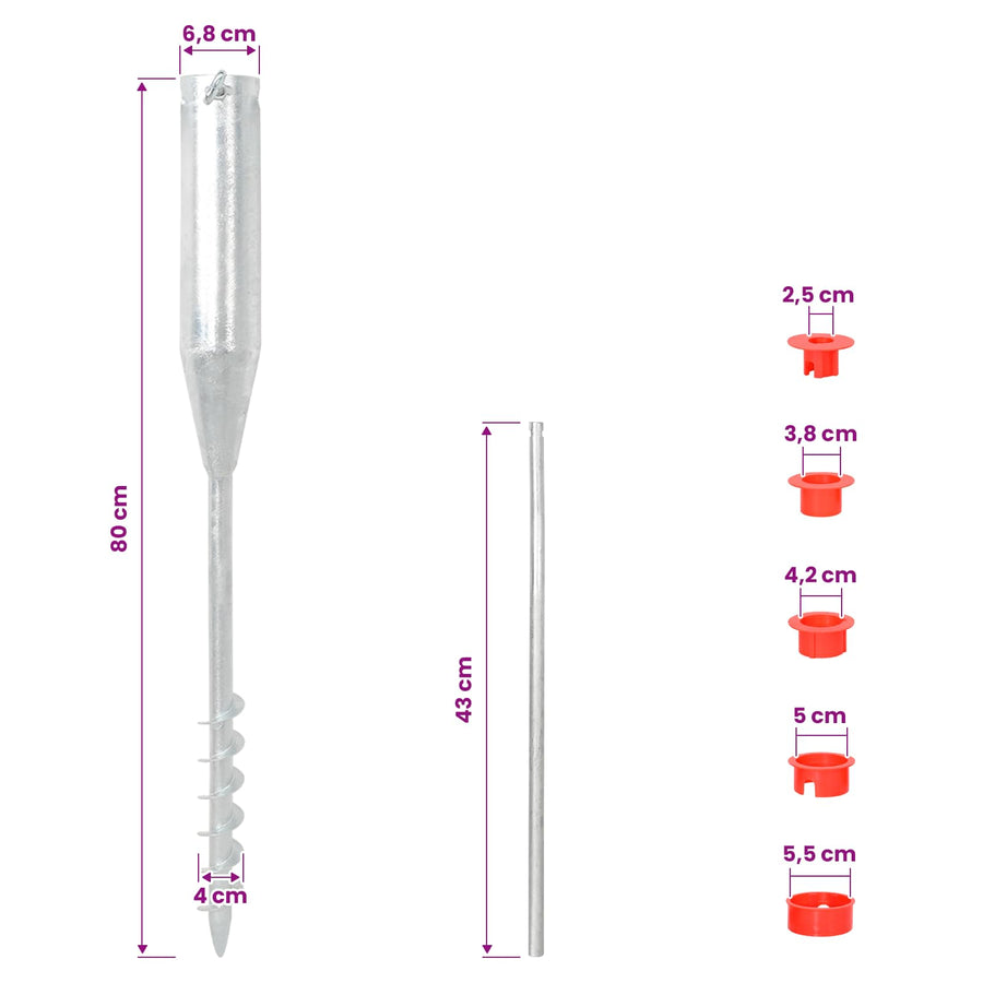 Umbrella Ground Anchor 3 pcs Silver and Red Steel 2.5 - 6.8 cm