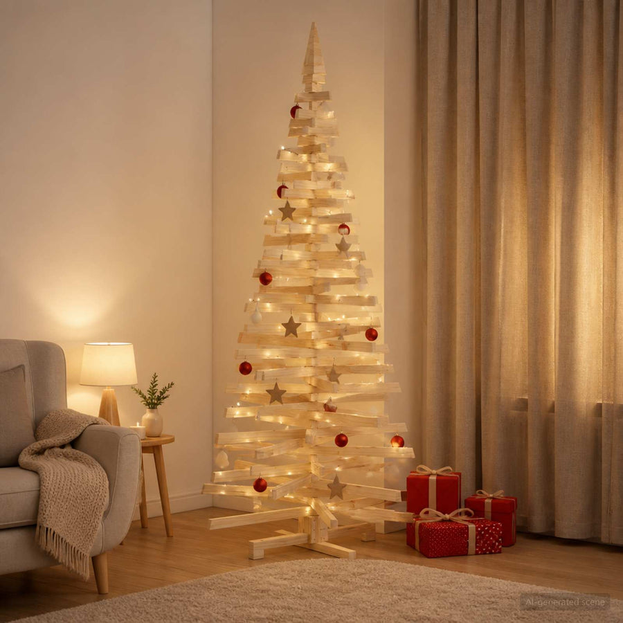 Wooden Christmas Tree KOTKA 240 cm Solid Pine Wood Natural