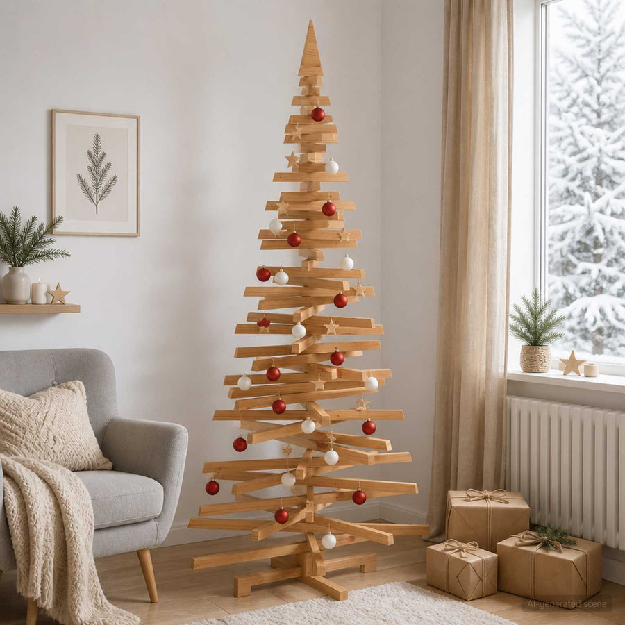 Wooden Christmas Tree KOTKA 240 cm Solid Pine Wood Brown Finish