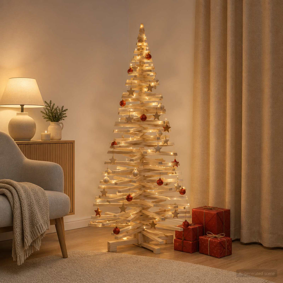 Wooden Christmas Tree KOTKA 180 cm Solid Pine Wood Natural