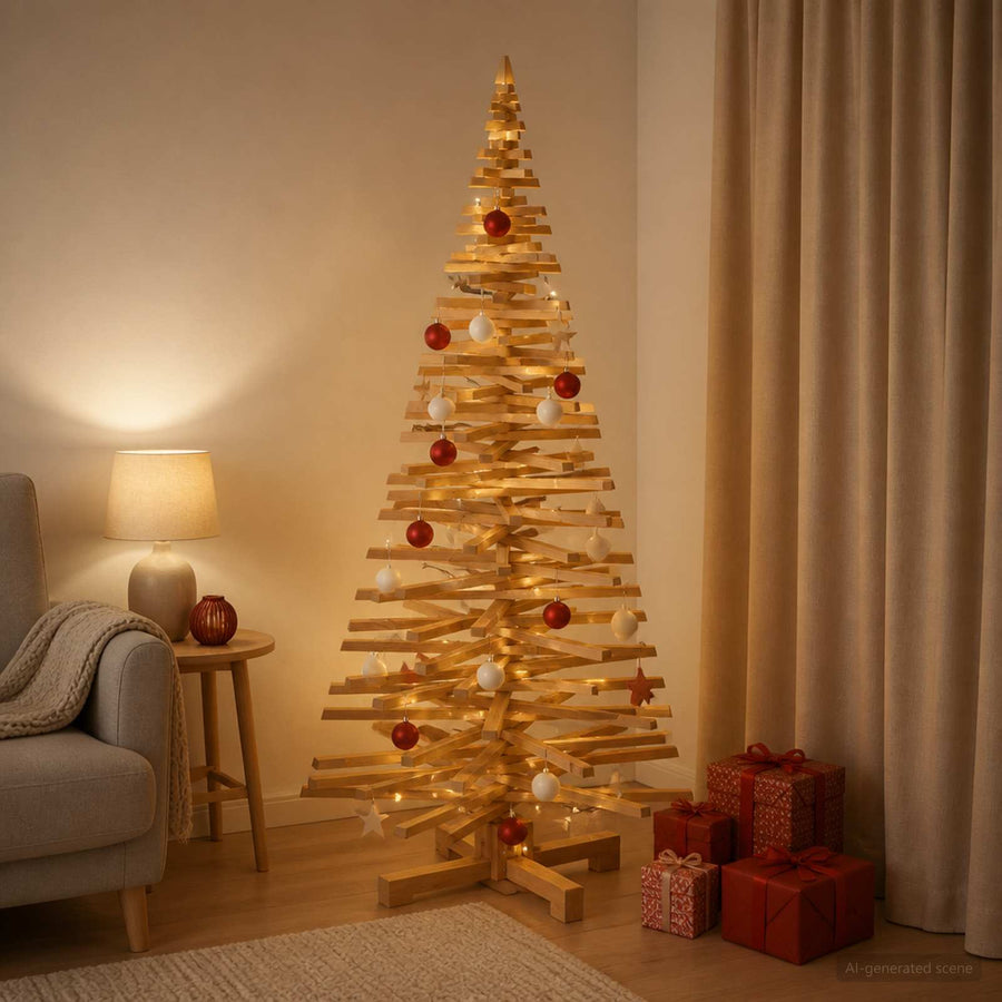Wooden Christmas Tree KOTKA 180 cm Solid Pine Wood Brown Finish