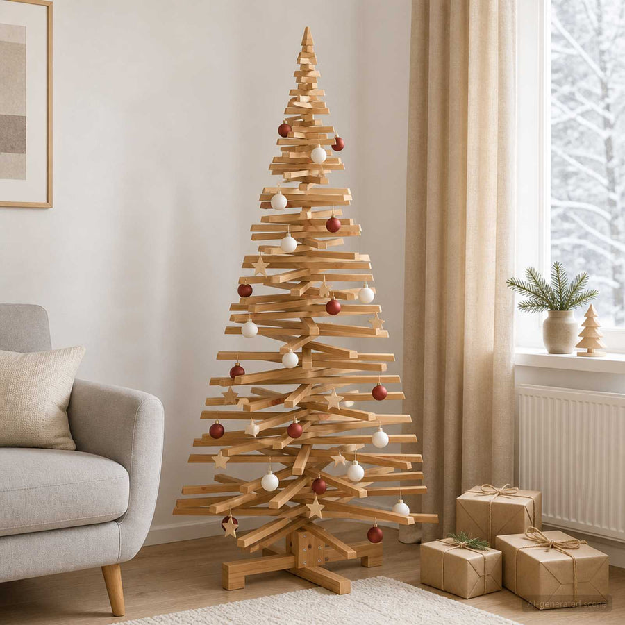 Wooden Christmas Tree KOTKA 180 cm Solid Pine Wood Brown Finish