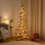 Wooden Christmas Tree KOTKA 150 cm Solid Pine Wood Brown Finish