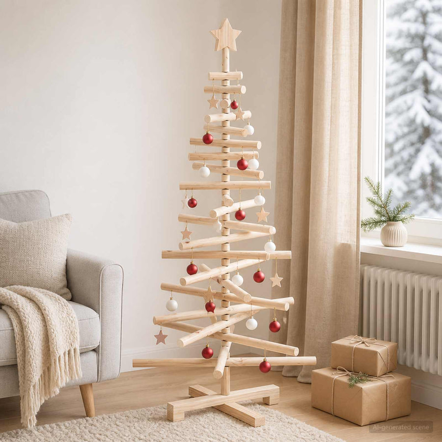 Wooden Christmas Tree KOTKA 120 cm Solid Pine Wood Natural