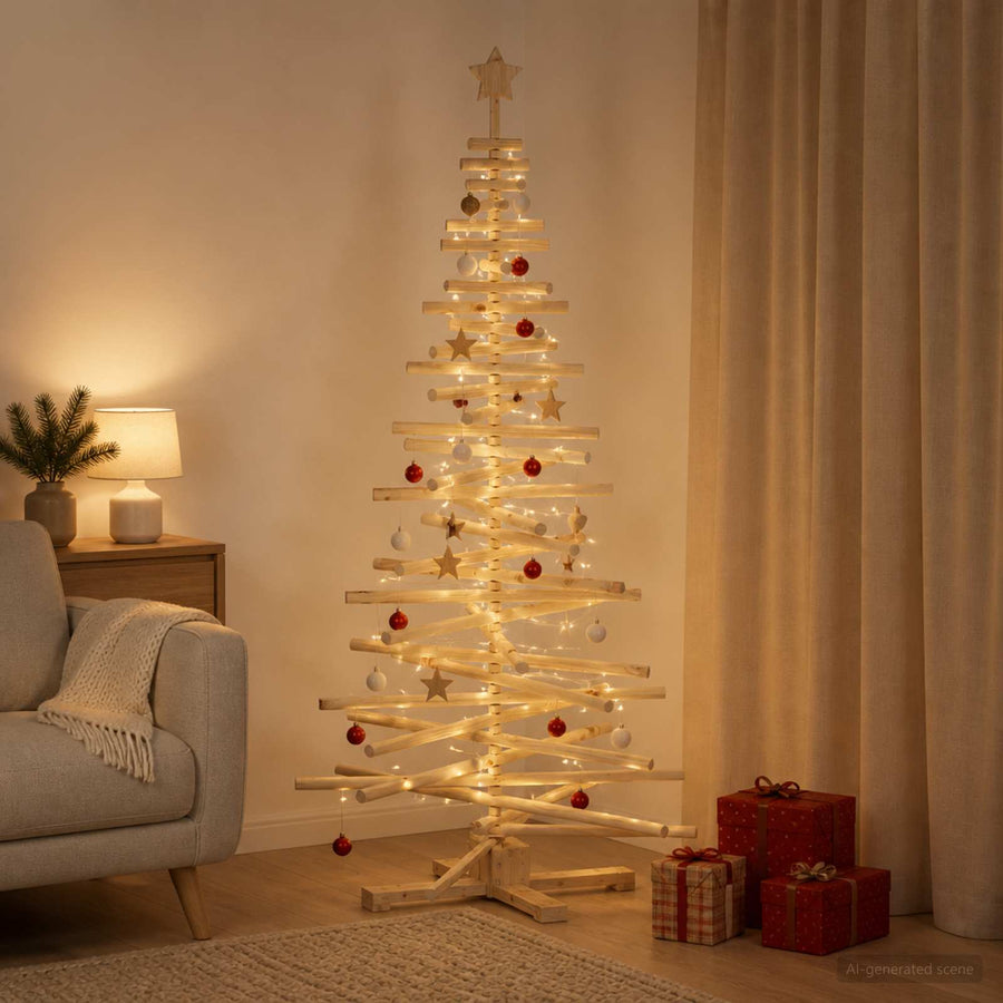 Wooden Christmas Tree KOTKA 180 cm Solid Pine Wood Natural