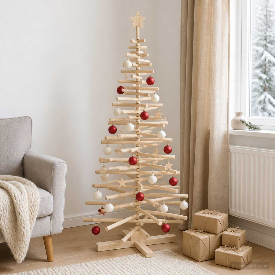 Wooden Christmas Tree KOTKA 180 cm Solid Pine Wood Natural