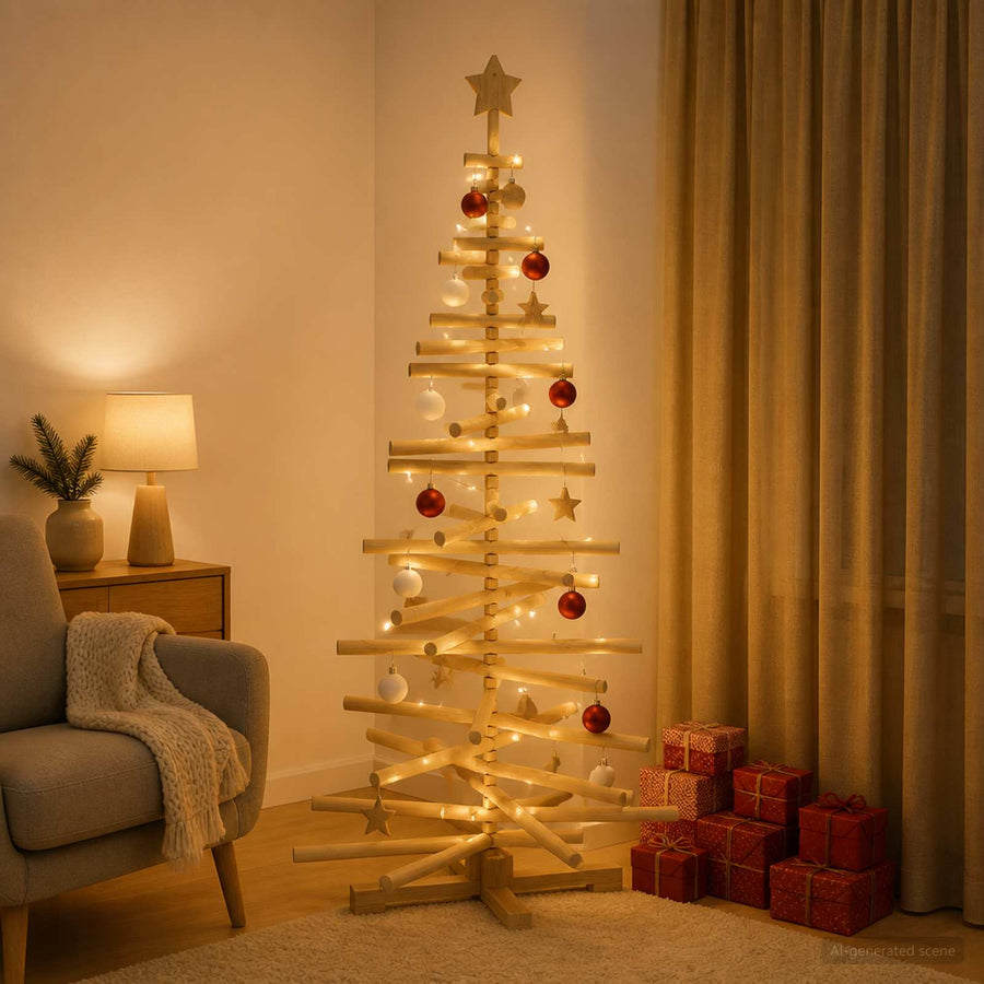 Wooden Christmas Tree KOTKA 150 cm Solid Pine Wood Brown Finish