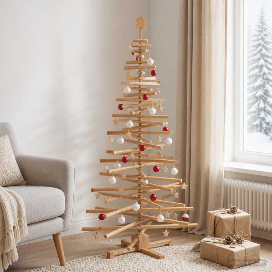 Wooden Christmas Tree KOTKA 180 cm Solid Pine Wood Brown Finish