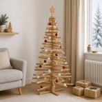 Wooden Christmas Tree KOTKA 150 cm Solid Pine Wood Brown Finish