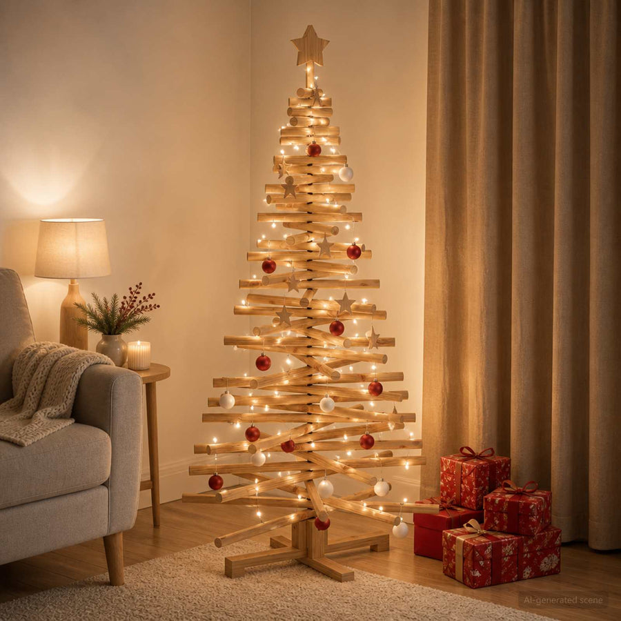 Wooden Christmas Tree KOTKA 150 cm Solid Pine Wood Brown Finish