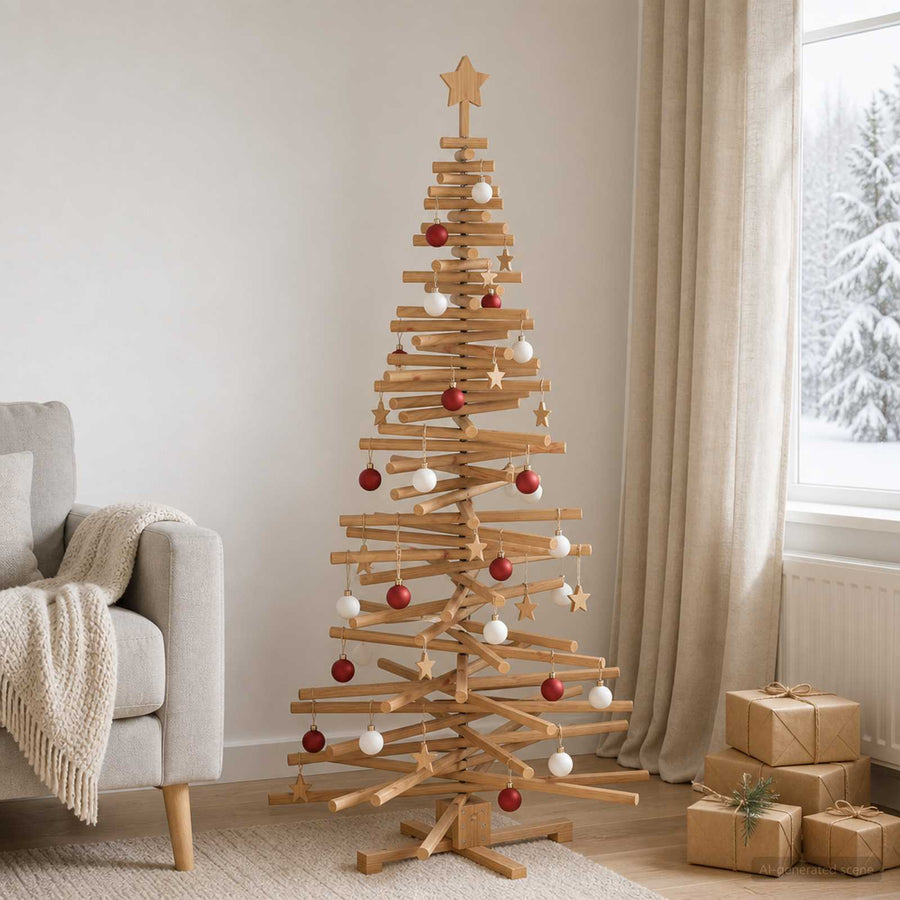 Wooden Christmas Tree KOTKA 180 cm Solid Pine Wood Brown Finish