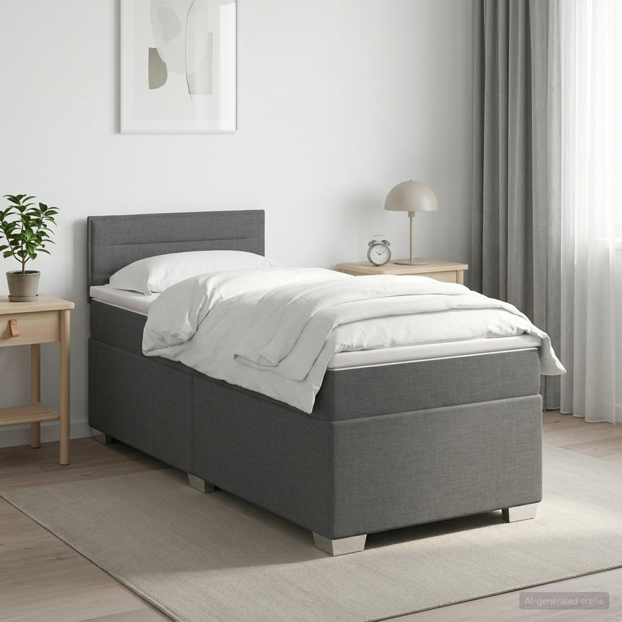 Box Spring Bed with Mattress Dark Grey 107 x 203 cm Fabric