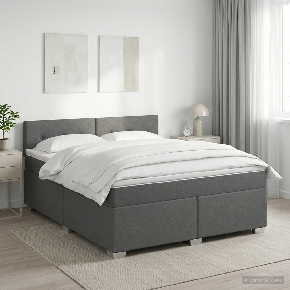 Box Spring Bed with Mattress Dark Grey 152 x 203 cm Fabric