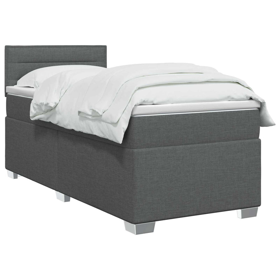 Box Spring Bed with Mattress Dark Grey 107 x 203 cm Fabric