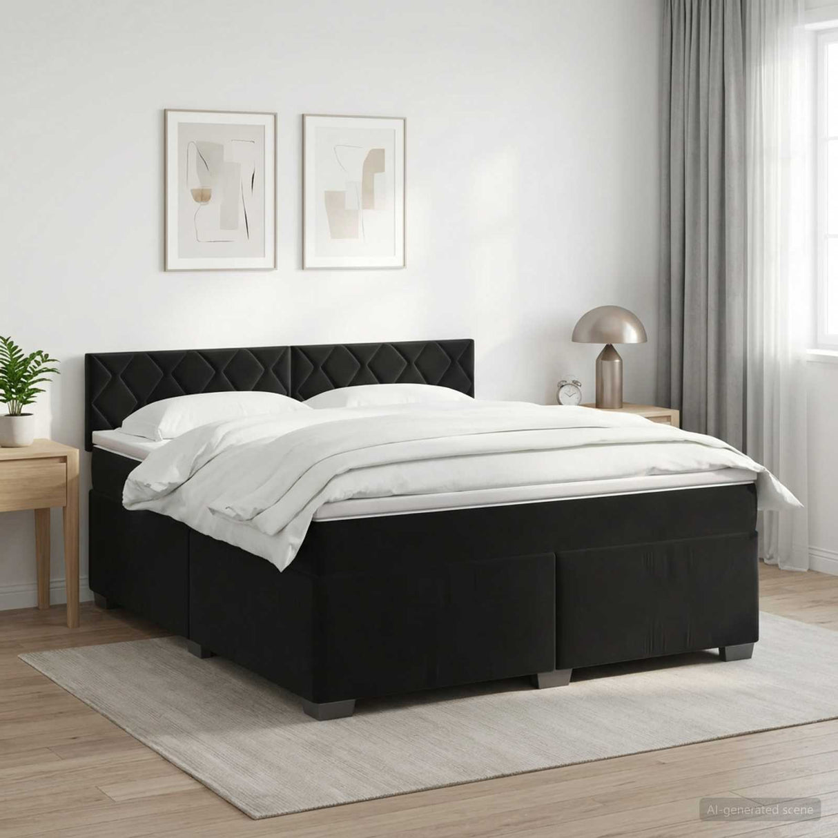 Box Spring Bed with Mattress Black 137 x 190 cm Velvet