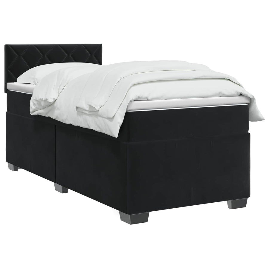 Box Spring Bed with Mattress Black 107 x 203 cm Velvet