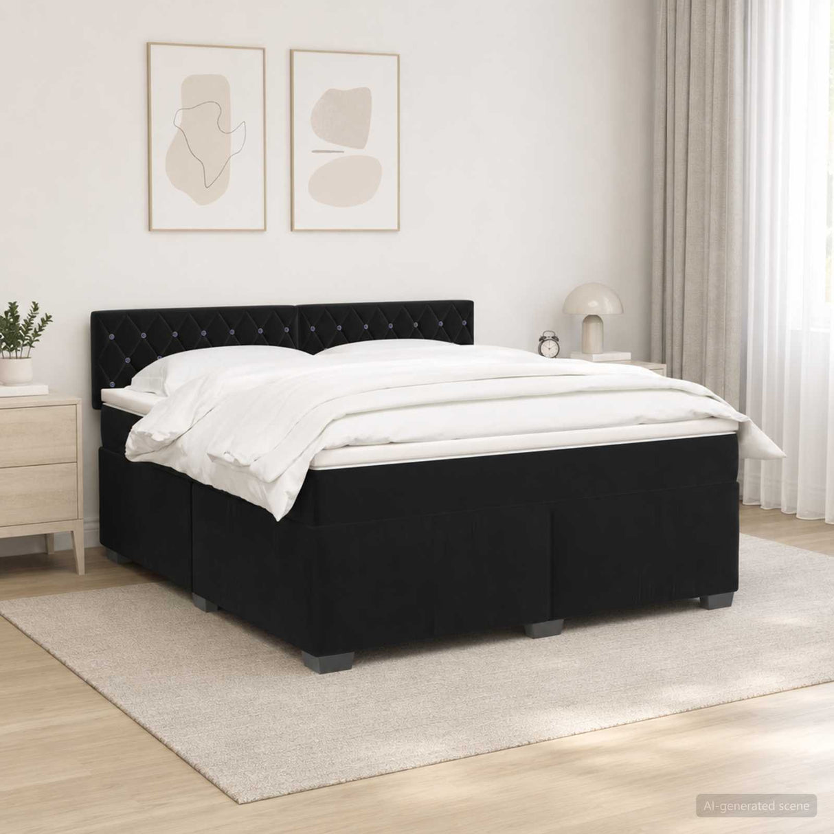 Box Spring Bed with Mattress Black 153 x 203 cm Velvet