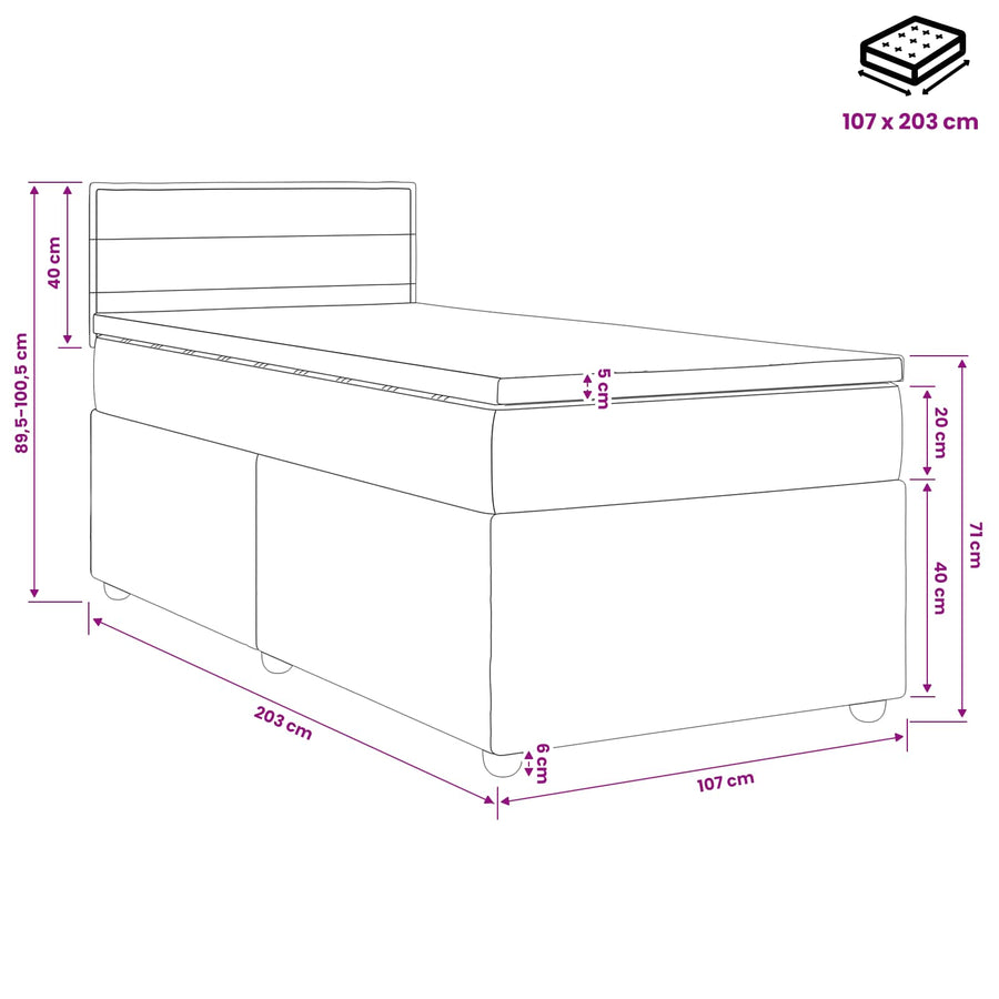 Box Spring Bed with Mattress Dark Grey 107 x 203 cm Fabric