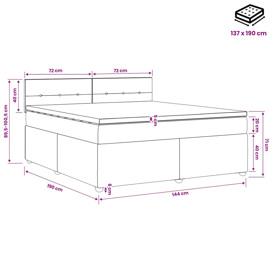 Box Spring Bed with Mattress Dark Grey 137 x 190 cm Fabric