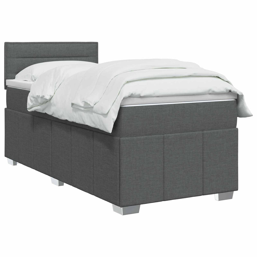 Box Spring Bed with Mattress Dark Grey 107 x 203 cm Fabric
