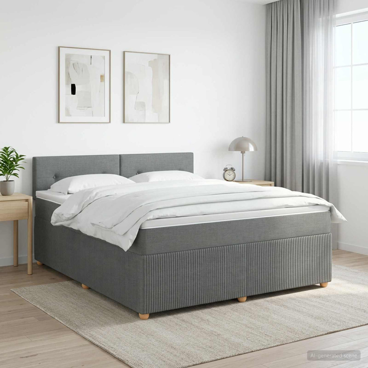Box Spring Bed with Mattress Dark Grey 153 x 203 cm Fabric