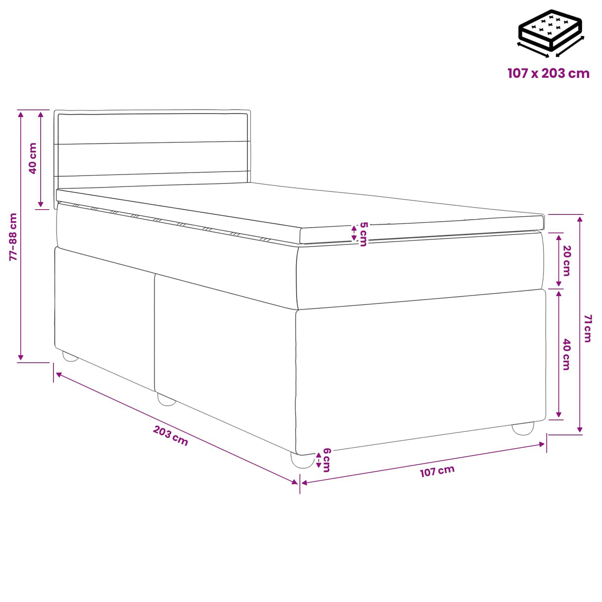 Box Spring Bed with Mattress Dark Grey 107 x 203 cm Fabric