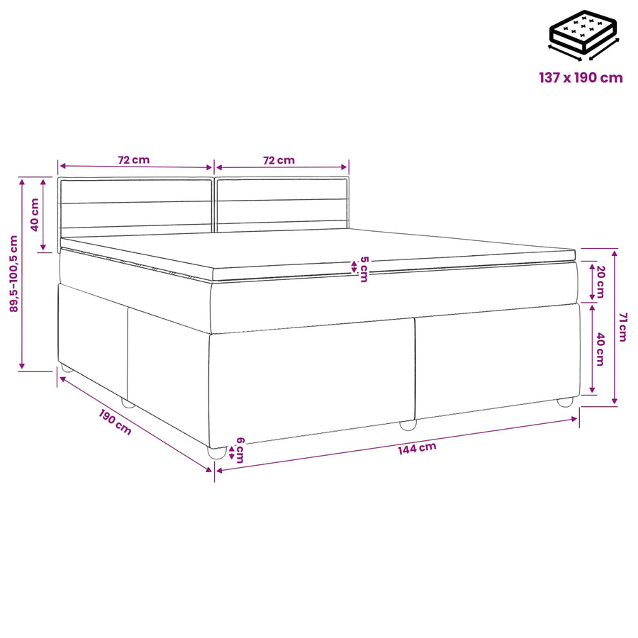 Box Spring Bed with Mattress Dark Grey 137 x 190 cm Fabric