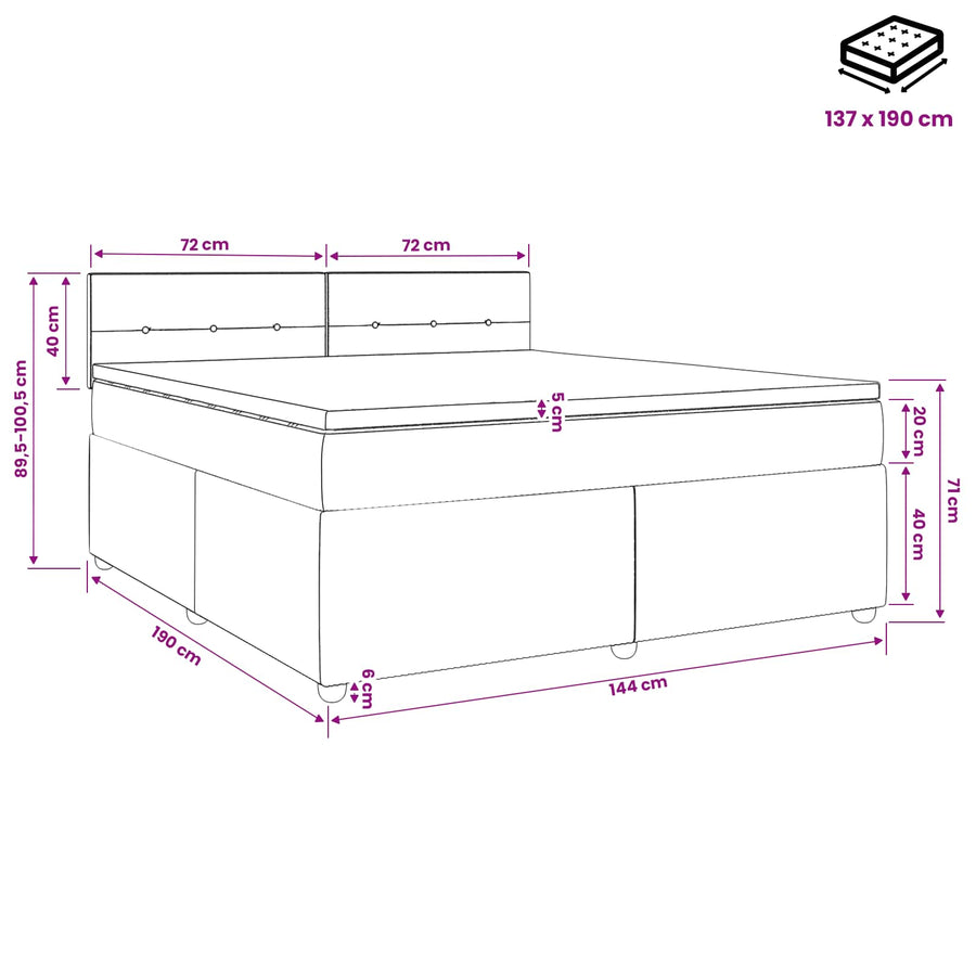 Box Spring Bed with Mattress Dark Grey 137 x 190 cm Fabric
