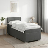 Box Spring Bed with Mattress and LED Dark Grey King Single