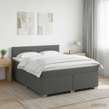 Box Spring Bed with Mattress and LED Dark Grey Double Fabric