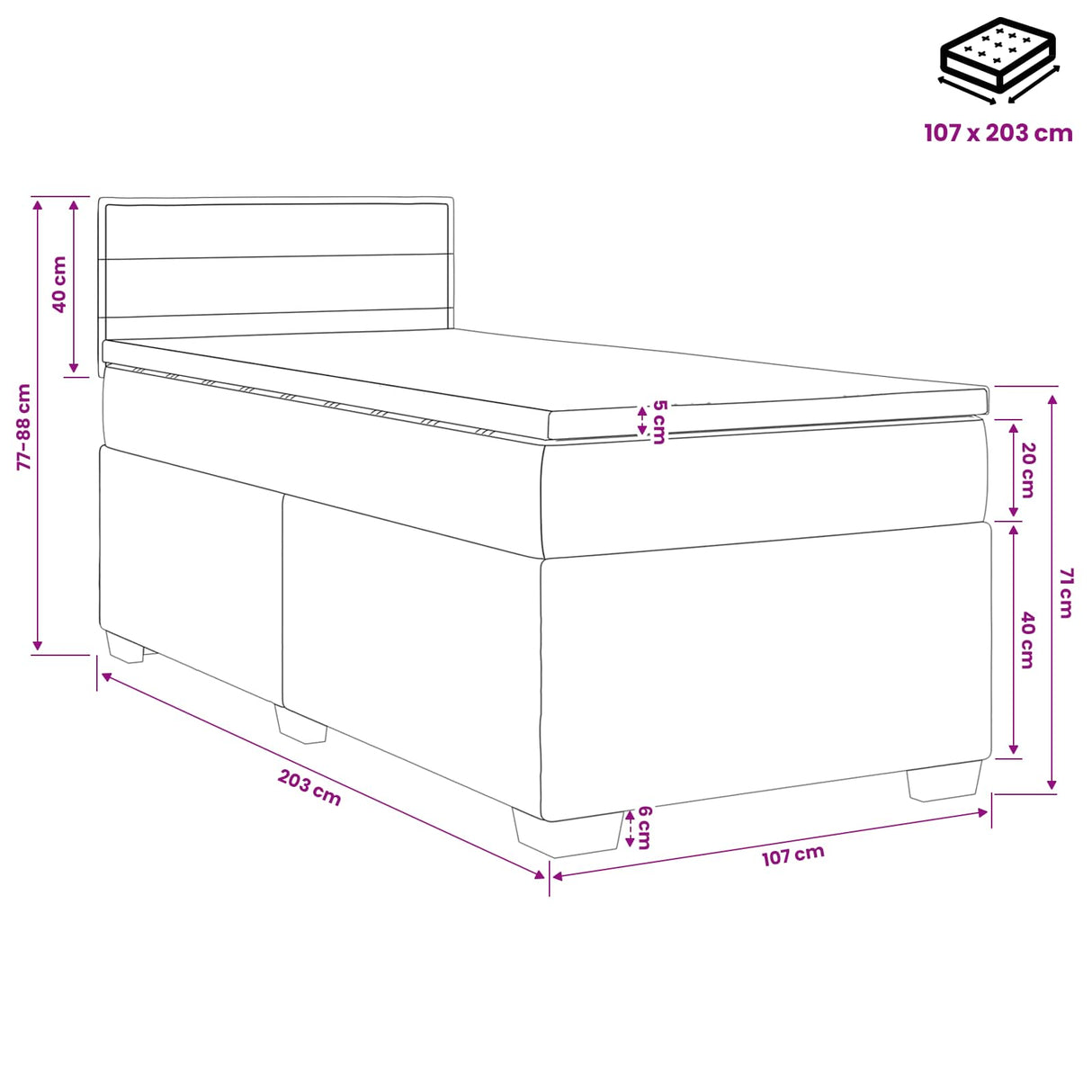 Box Spring Bed with Mattress and LED Dark Grey King Single