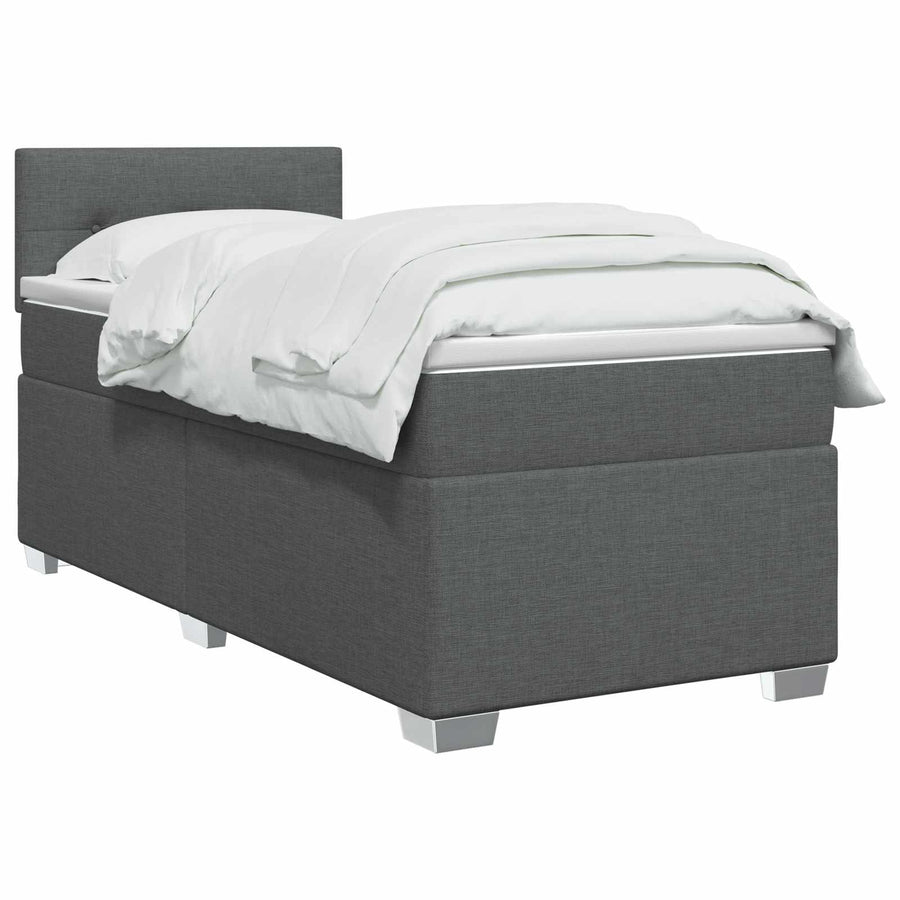 Box Spring Bed with Mattress and LED Dark Grey King Single