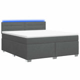 Box Spring Bed with Mattress and LED Dark Grey Double Fabric