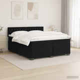 Box Spring Bed with Mattress and LED Black Queen Velvet - Top-Down View