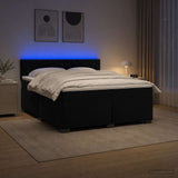 Box Spring Bed with Mattress and LED Black Double Velvet