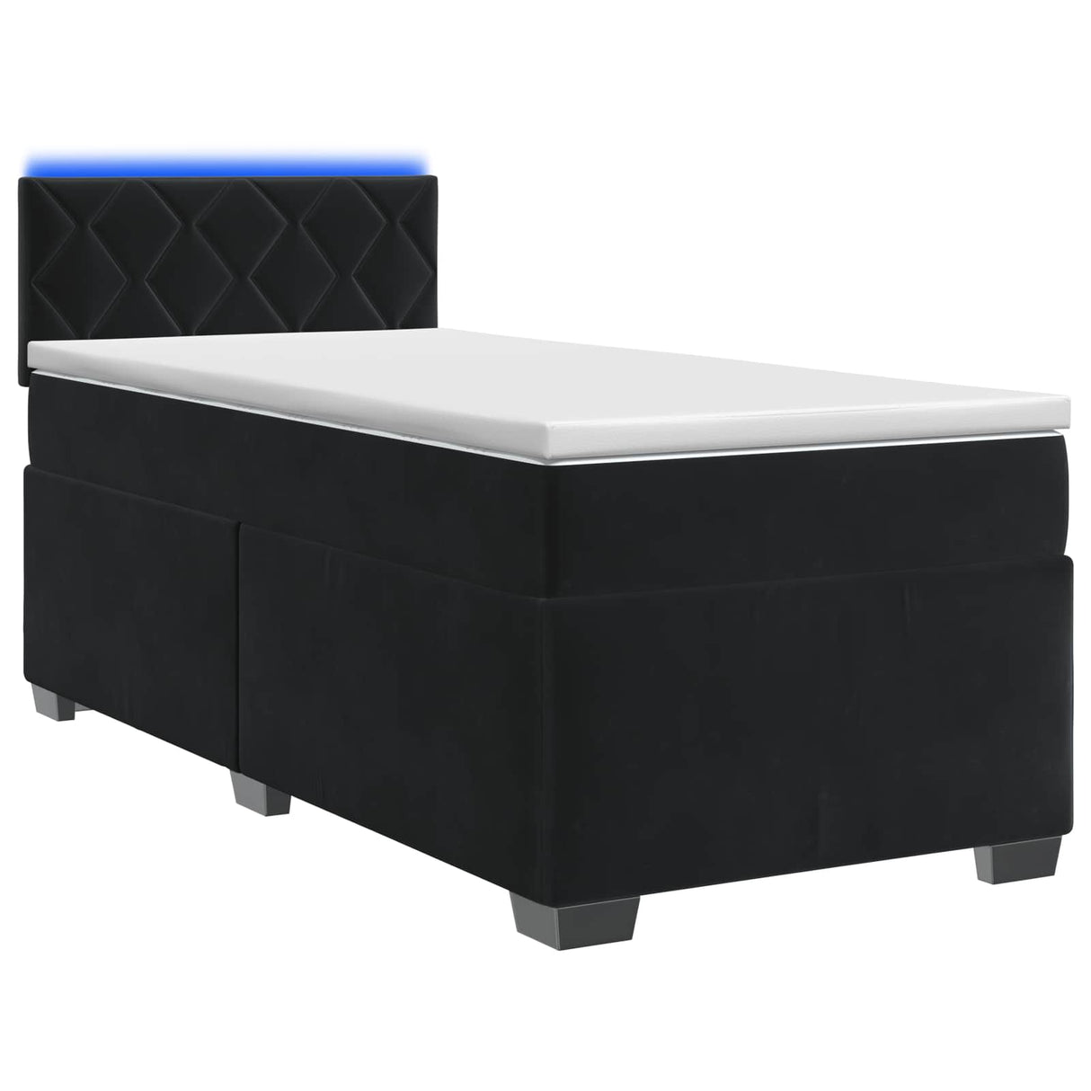 Box Spring Bed with Mattress and LED Black King Single Velvet
