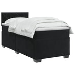 Box Spring Bed with Mattress and LED Black King Single Velvet
