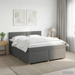Box Spring Bed with Mattress and LED Dark Grey 140 x 190 cm