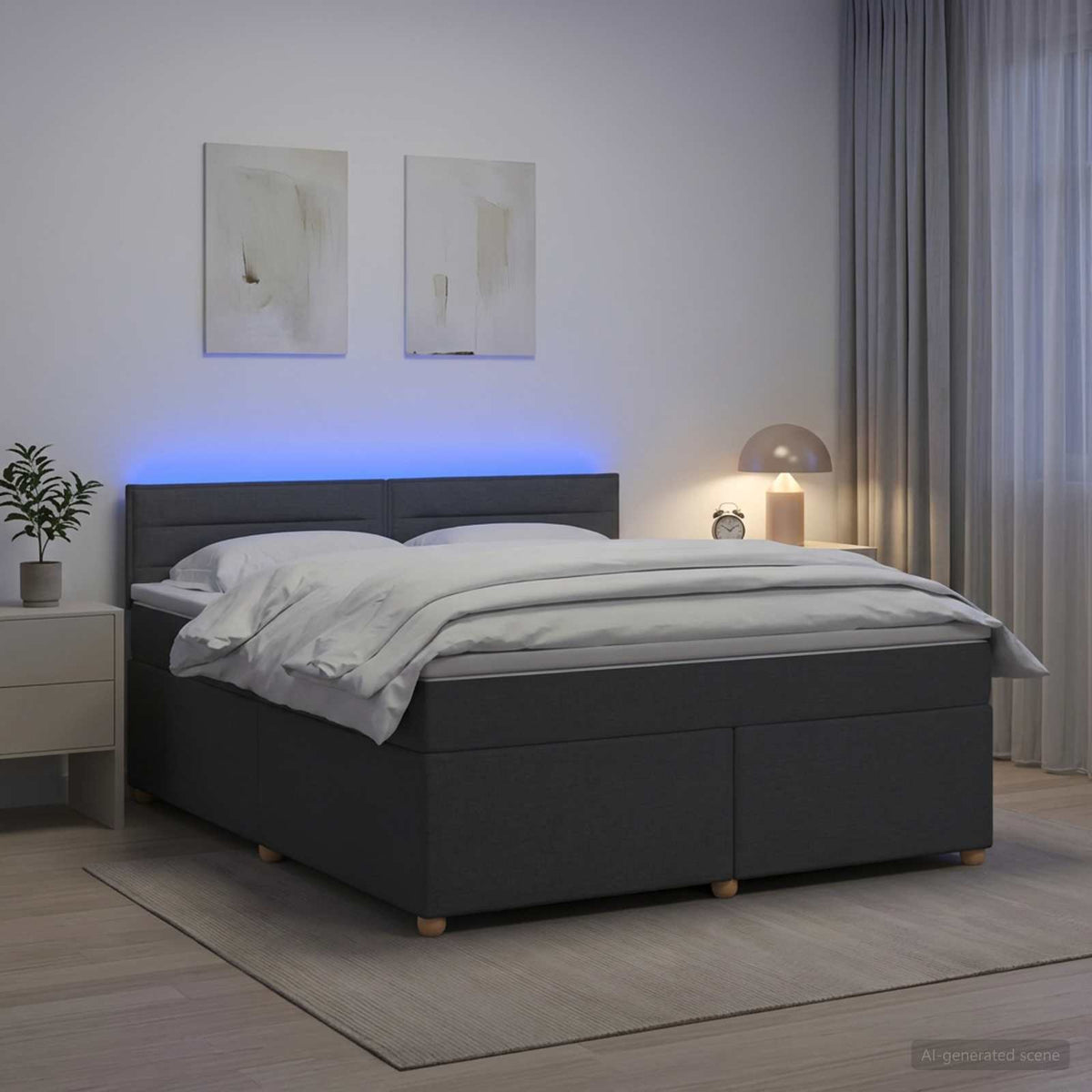 Box Spring Bed with Mattress and LED Dark Grey 140 x 190 cm