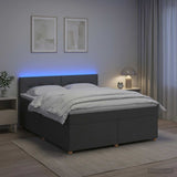 Box Spring Bed with Mattress and LED Dark Grey 153 x 203 cm