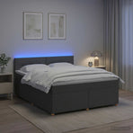Box Spring Bed with Mattress and LED Dark Grey 153 x 203 cm