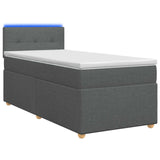 Box Spring Bed with Mattress and LED Dark Grey 107 x 203 cm - Front View