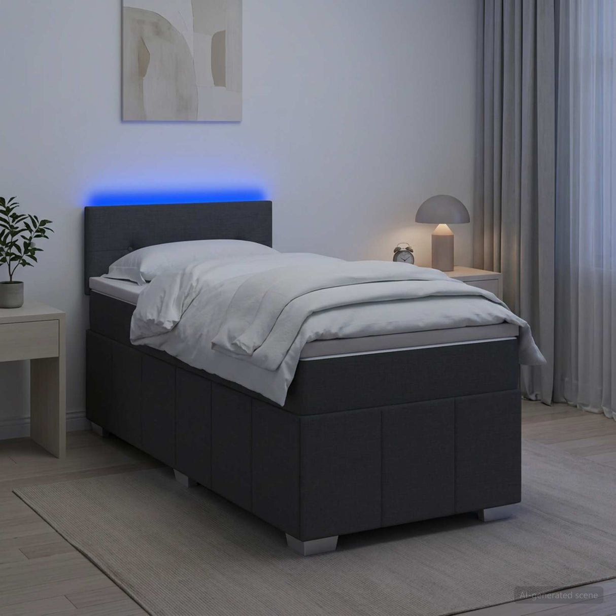 Box Spring Bed with Mattress and LED Dark Grey 107 x 203 cm