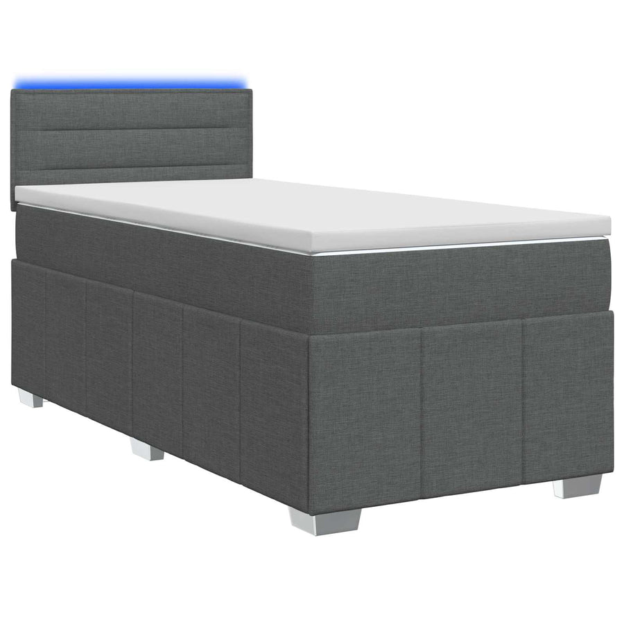 Box Spring Bed with Mattress and LED Dark Grey 107 x 203 cm
