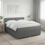 Box Spring Bed with Mattress and LED Dark Grey 153 x 203 cm
