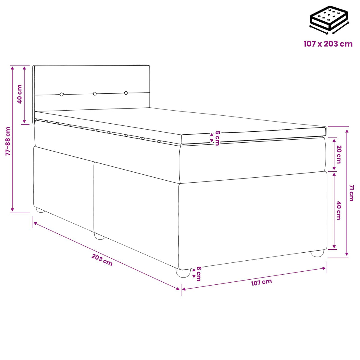 Box Spring Bed with Mattress and LED Dark Grey 107 x 203 cm