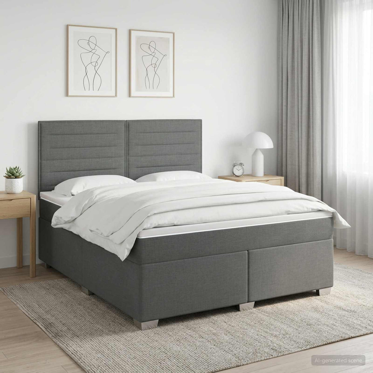 Box Spring Bed with Mattress Dark Grey Double Fabric