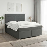 Box Spring Bed with Mattress Dark Grey Queen Fabric
