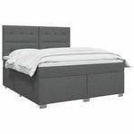 Box Spring Bed with Mattress Dark Grey Double Fabric
